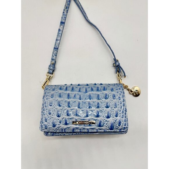 BRAHMIN Minuette croc embossed leather phone crossbody bag wallet BLUE-Defective - Picture 12 of 15
